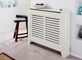 Rhode Island Radiator Cover with Slatted Front in Satin White